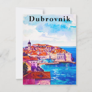 Dubrovnik Retro Watercolor Old Town Travel Postcard