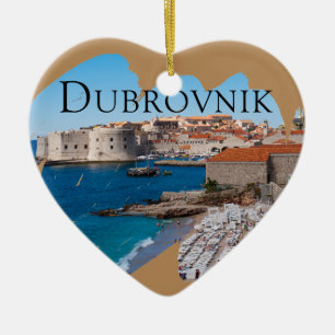 Dubrovnik: View of Beach and Old Town Ceramic Tree Decoration