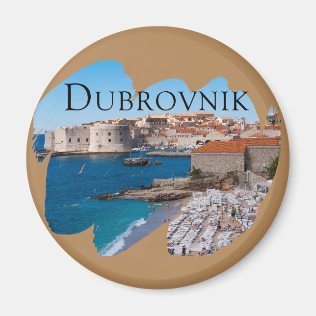 Dubrovnik: View of Beach and Old Town Magnet (Front)