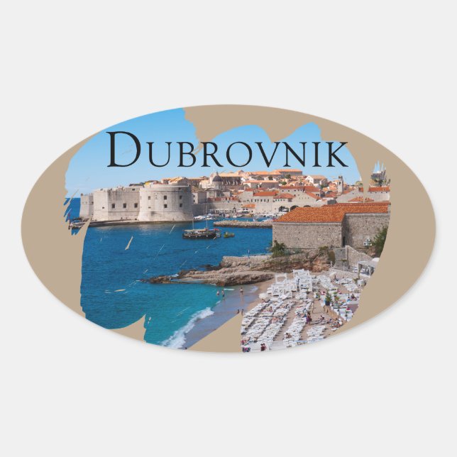 Dubrovnik: View of Beach and Old Town Oval Sticker (Front)