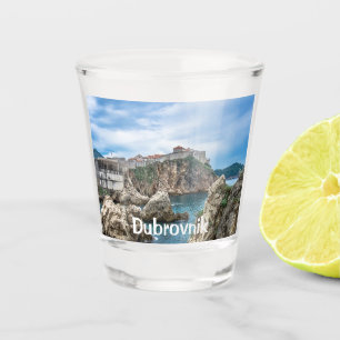Dubrovnik walls view from sea shot glass