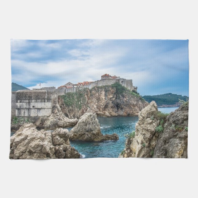 Dubrovnik walls view from sea tea towel (Horizontal)