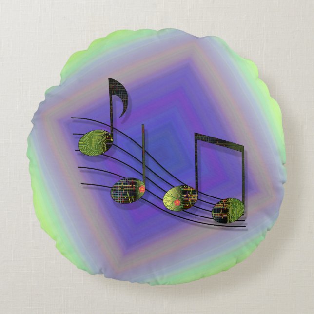 Dubstep Notes Round Pillow (Front)