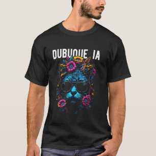 Dubuque IA Cat Wearing Sunglasses and Flowers Desi T-Shirt