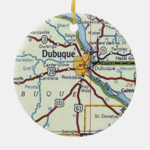Dubuque IA Map Ceramic Tree Decoration