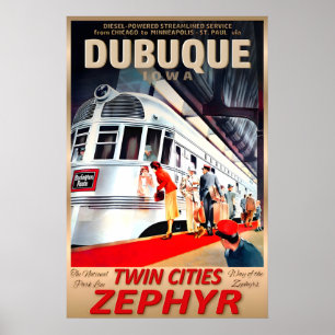 Dubuque Iowa Twin Cities Zephyr Burlington Route Poster
