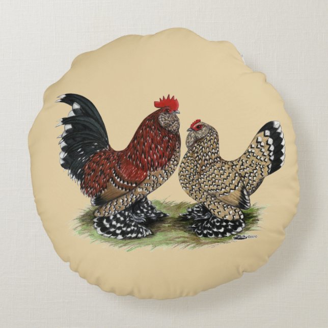 D'Uccle Bantams:  Mille Fleur Round Cushion (Back)