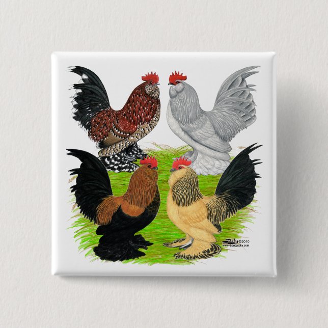 D'Uccles Four Roosters 15 Cm Square Badge (Front)