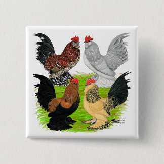 D'Uccles Four Roosters 15 Cm Square Badge