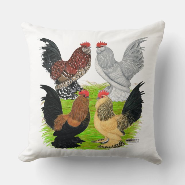 D'Uccles Four Roosters Cushion (Front)