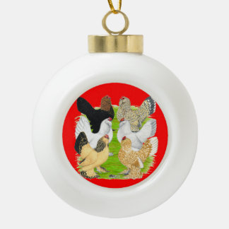 D'Uccles Six Hens Ceramic Ball Christmas Ornament