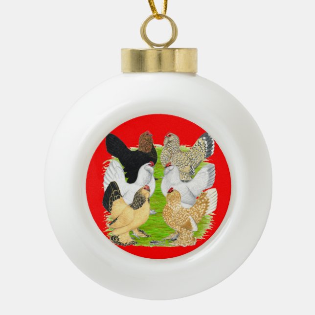 D'Uccles Six Hens Ceramic Ball Christmas Ornament (Front)