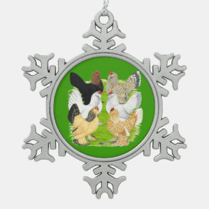 D'Uccles Six Hens Snowflake Pewter Christmas Ornament