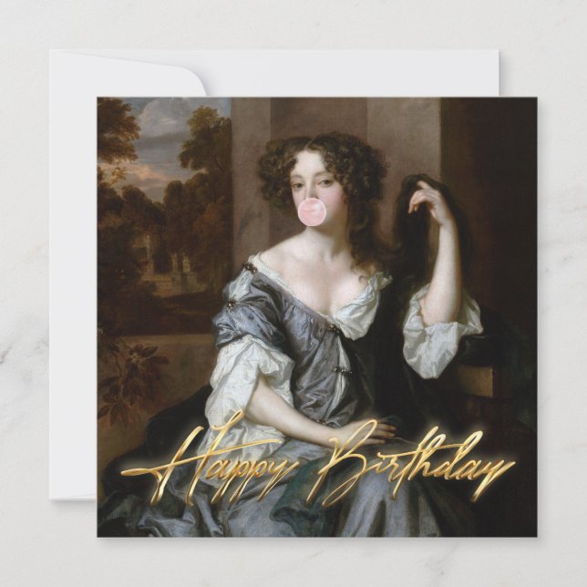 Duchess blowing a pink bubble gum Happy Birthday (Front)