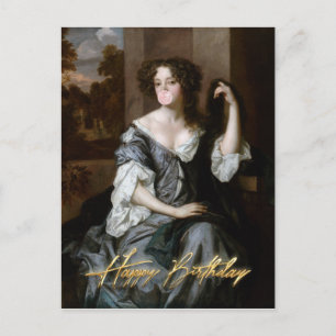 Duchess blowing a pink bubble gum Happy Birthday Postcard