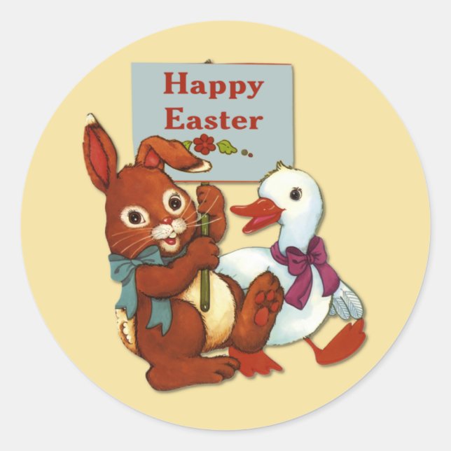 Duck and Bunny Easter Classic Round Sticker (Front)