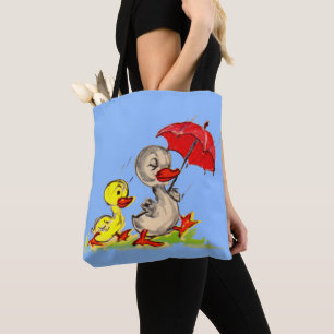 duck and duckling print tote bag