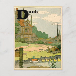 Duck and Ducklings Alphabet Letter Postcard