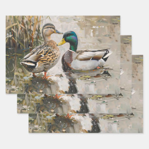 Duck and Mallard Wildlife Painting Decoupage Wrapping Paper Sheet