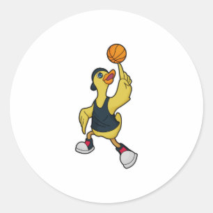 Duck as Baskeball player with Basketball Classic Round Sticker