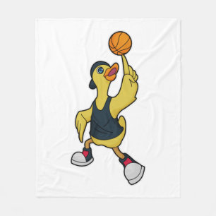 Duck as Baskeball player with Basketball Fleece Blanket