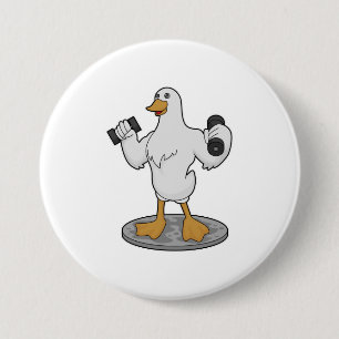 Duck as Bodybuilder with Dumbbells 7.5 Cm Round Badge