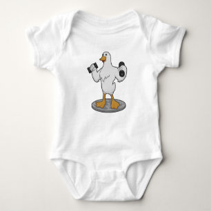 Duck as Bodybuilder with Dumbbells Baby Bodysuit