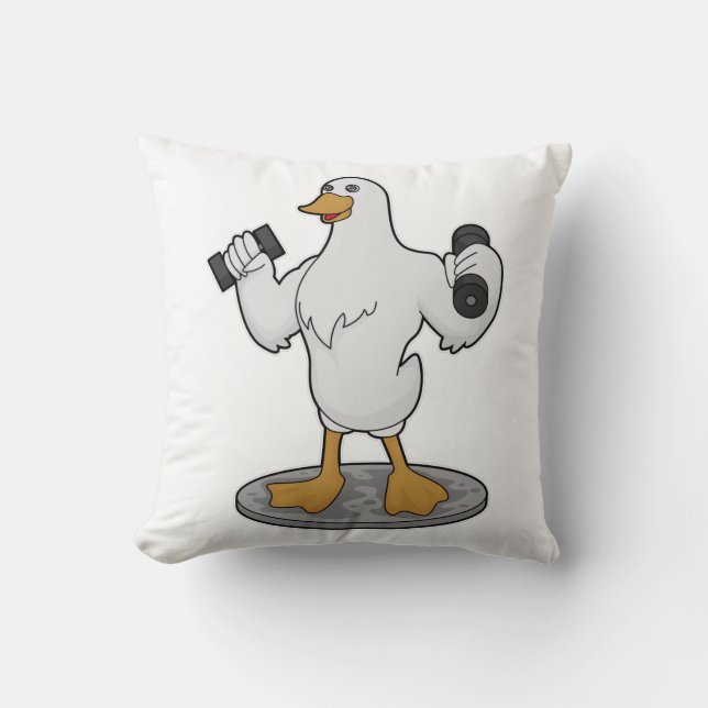 Duck as Bodybuilder with Dumbbells Cushion (Front)