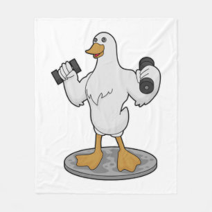 Duck as Bodybuilder with Dumbbells Fleece Blanket