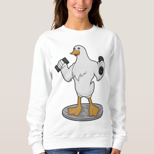 Duck as Bodybuilder with Dumbbells Sweatshirt (Front)