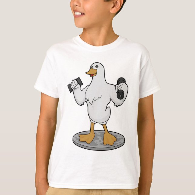 Duck as Bodybuilder with Dumbbells T-Shirt (Front)