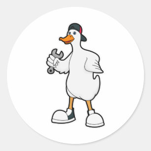 Duck as Craftsman with Tool & Cap Classic Round Sticker