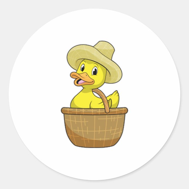Duck as Farmer with Basket Classic Round Sticker (Front)