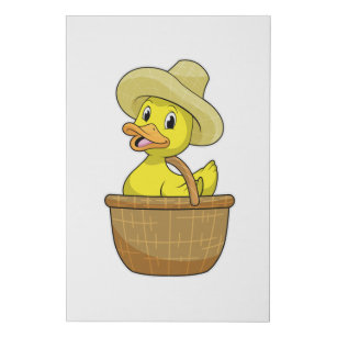 Duck as Farmer with Basket Faux Canvas Print