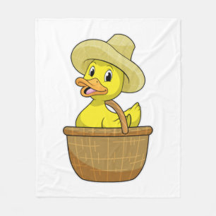 Duck as Farmer with Basket Fleece Blanket