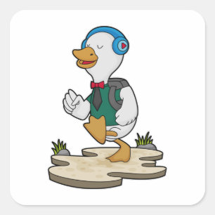 Duck as Hiker with Backpack Square Sticker