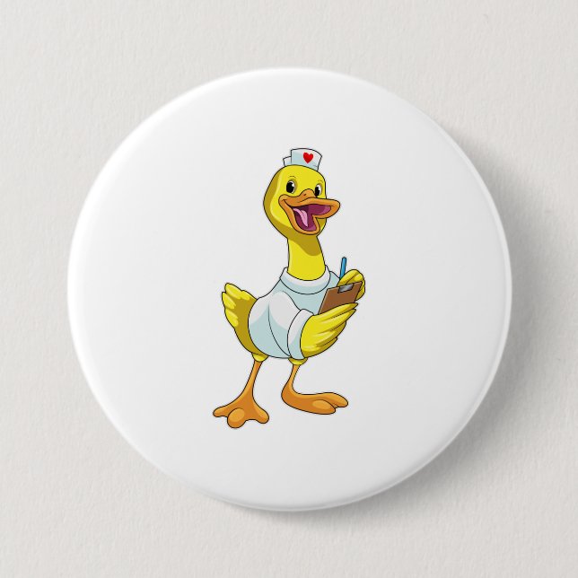 Duck as Nurse with Heart 7.5 Cm Round Badge (Front)