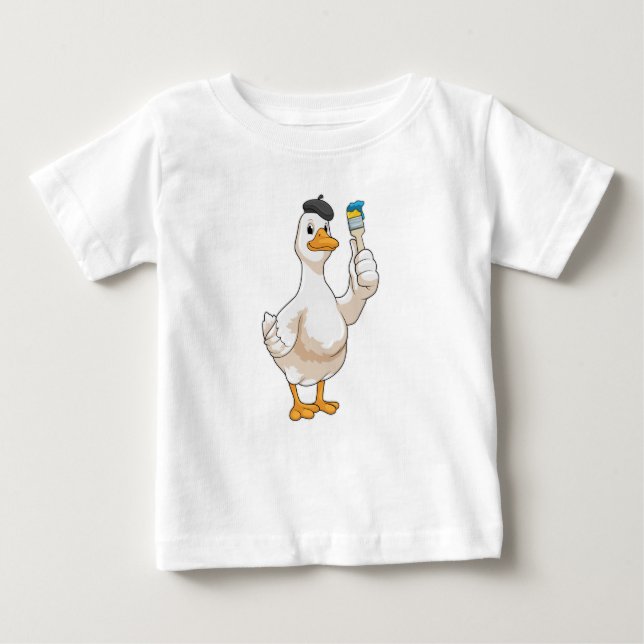 Duck as Painter with Paint brush Baby T-Shirt (Front)