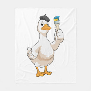 Duck as Painter with Paint brush Fleece Blanket