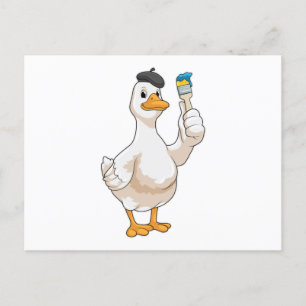 Duck as Painter with Paint brush Postcard