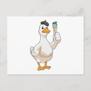 Duck as Painter with Paint brush Postcard
