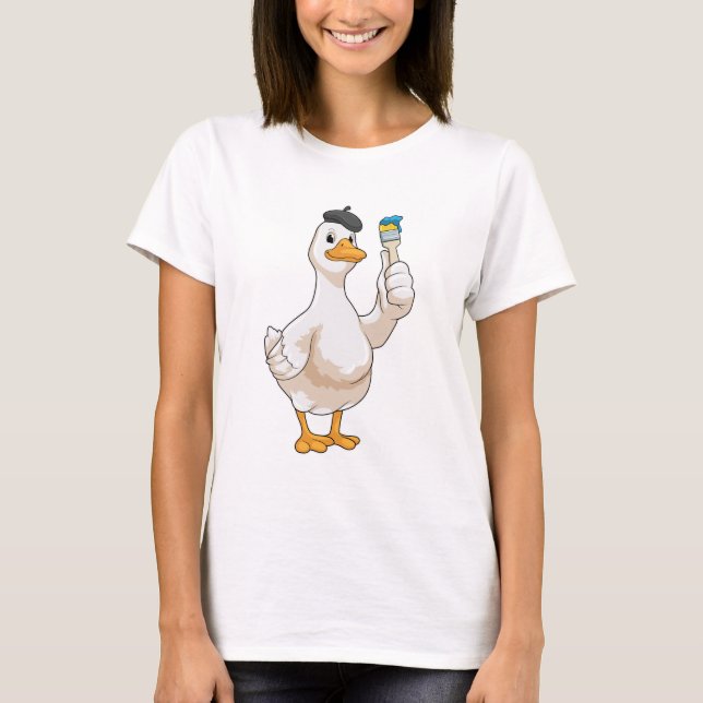 Duck as Painter with Paint brush T-Shirt (Front)