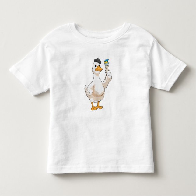 Duck as Painter with Paint brush Toddler T-Shirt (Front)