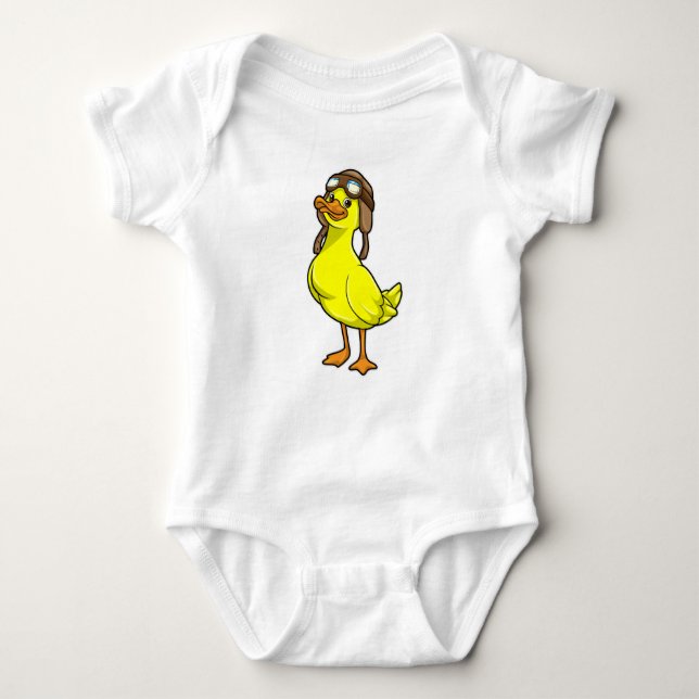 Duck as Pilot with Cap & Goggles Baby Bodysuit (Front)