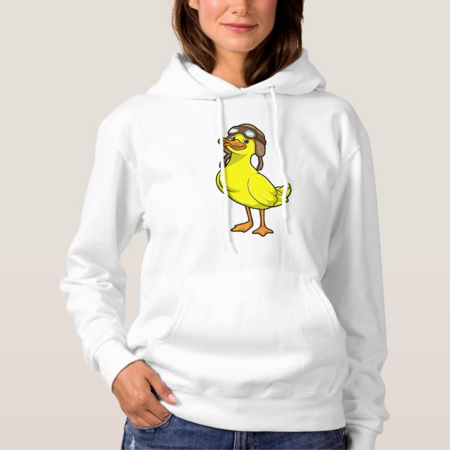 Duck as Pilot with Cap & Goggles Hoodie (Front)