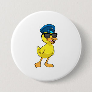 Duck as Pilot with Pilot hat 7.5 Cm Round Badge