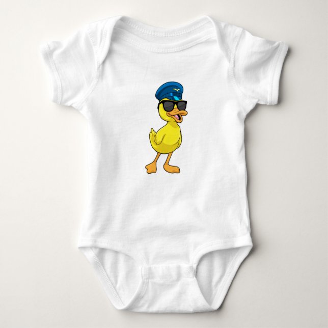 Duck as Pilot with Pilot hat Baby Bodysuit (Front)