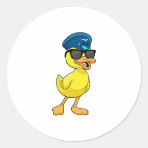 Duck as Pilot with Pilot hat Classic Round Sticker