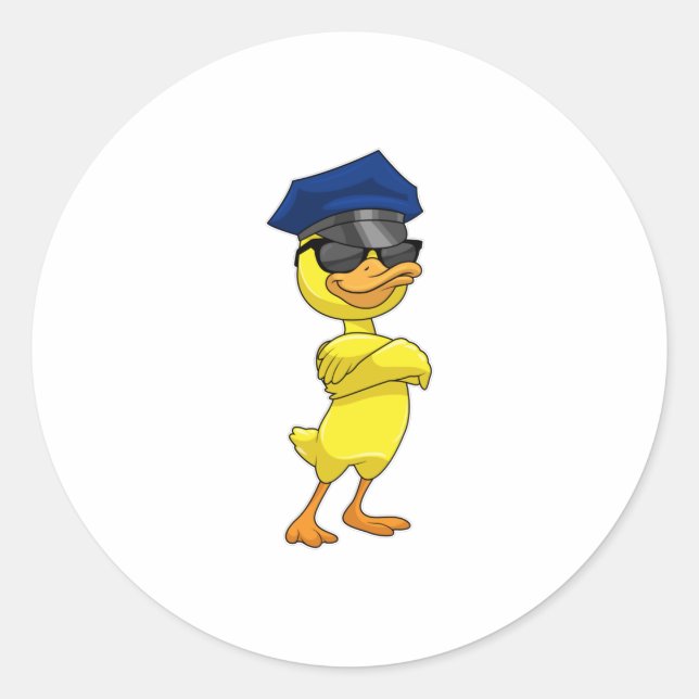 Duck as Police officer with Police cap Classic Round Sticker (Front)