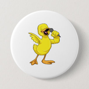 Duck as Singer with Microphone 7.5 Cm Round Badge